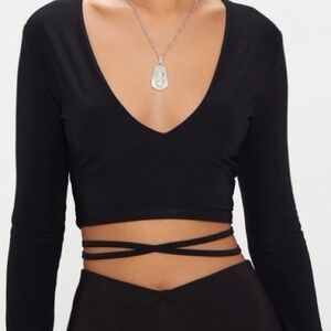 PLT Black Long Sleeve Crop Top